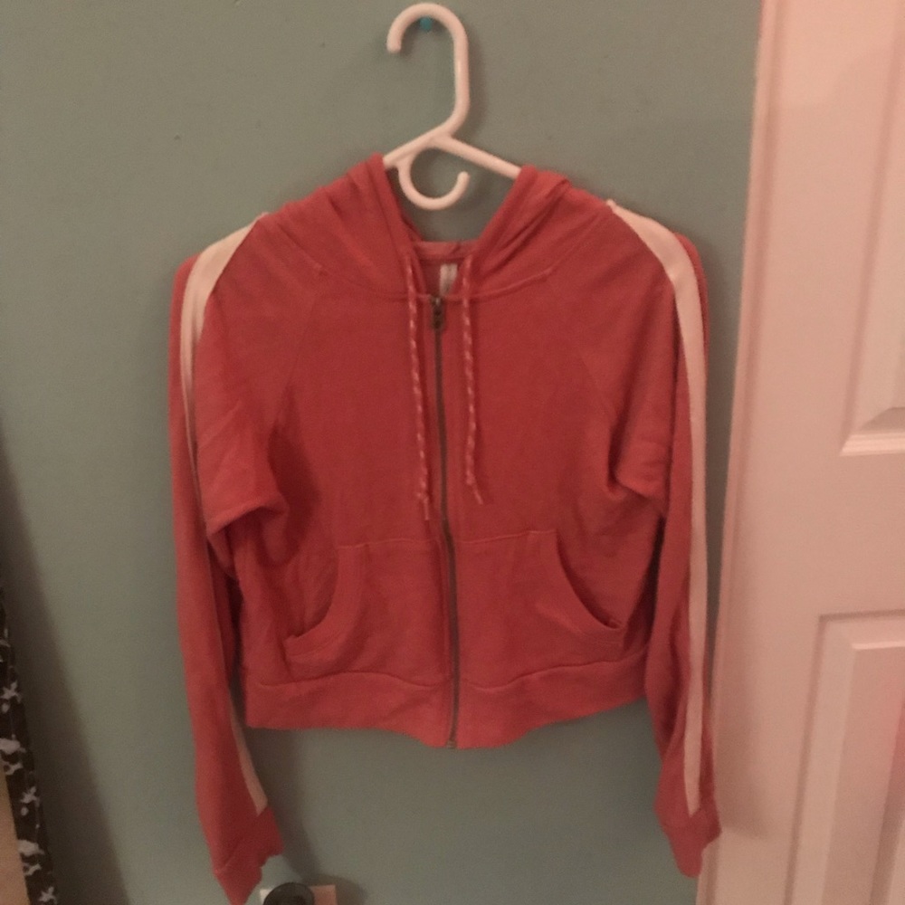 Pink and white zip up hoodie